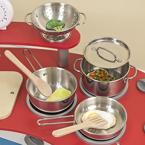 Stainless Steel Pots and Pans Pretend Play Kitchen Set for Kids (8 pcs)