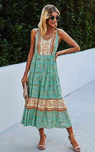 Women's Dresses Floral Adjustable Spaghetti Strap V Neck Boho Long Maxi Dress