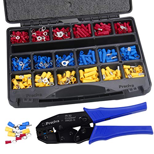 Wire Terminals Crimping Tool Kit with Plastic Box,10 Insulated Ratcheting Terminals