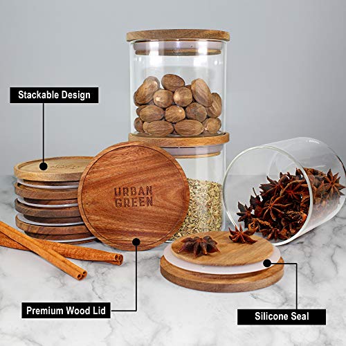 Airtight Glass Canisters with Wood Lids, Glass Food Storage Containers with Lids,