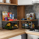 2 Set Kitchen Counter Basket with Bamboo Top - Pantry Cabinet Organization and Storage Wire Basket