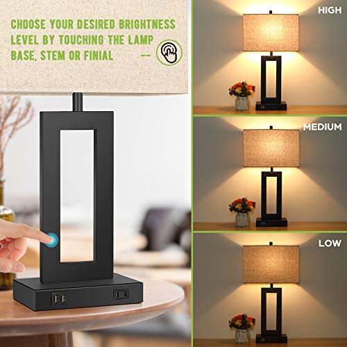 Set of 2 Touch Control Table Lamp with 2 USB Ports, 3-Way Dimmable Modern Nightstand