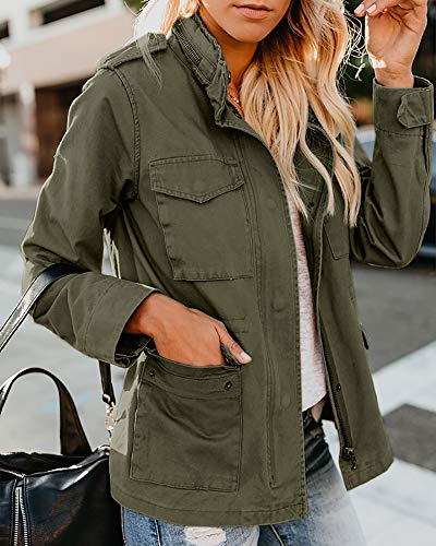 Womens Military Anorak Jacket Zip Up Snap Button Parka Safari Utility Coat Outwear