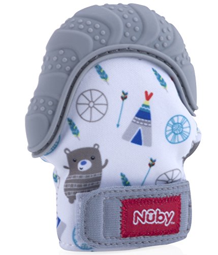 Nuby Soothing Teething Mitten with Hygienic Travel Bag, Grey, 1 Count