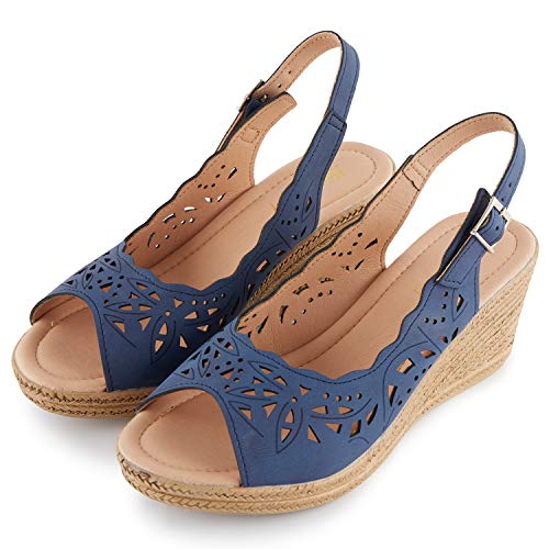 Women's Cut-Out Vamp Peep Toe Comfort Slingback Wedge Sandals