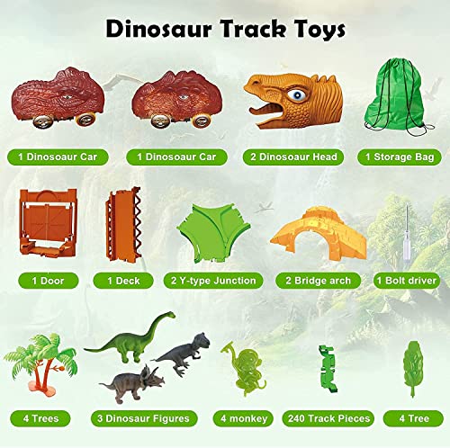 Dinosaur Race Track Toy Set for 3 4 5 6 7 8+ Years Old Boys and Girls, 265 Pieces