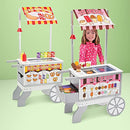 Wooden Snacks and Sweets Food Cart - 40+ Play Food pcs, Reversible Awning