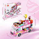 Girls Building Blocks Toys 553 Pieces Ice Cream Truck Set Toys for Girls 25 Models Pink