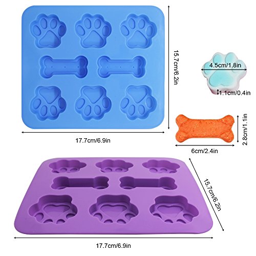 3 Pcs Silicone Molds Puppy Dog Paw & Bone Shaped 2 in 1, 8-Cavity