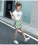 Girls Birthday Outfits Size 7-8 Little Kids Short Sleeve White Top Green Shorts Set