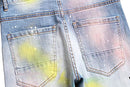 Men's Casual Color Printed Ripped Distressed Jeans Skinny Denim Pants