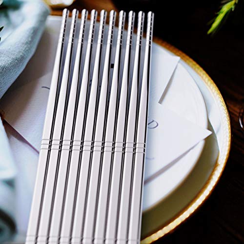 5 Pairs Premium Reusable Metal Stainless Steel Chopsticks Dishwasher Safe