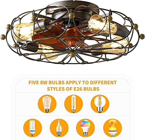 Caged Ceiling Fans with Lights and Remote Contral, Flush Mount Ceiling Fan with Light