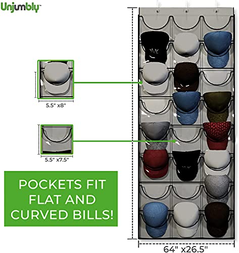 Baseball Hat Rack from Unjumbly, 24 Pocket Over-The-Door Cap Organizer