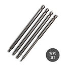 Neiko 10224A Extra Long Security Power Bit Set, 32 Piece | 1/4" Shank, 6" Length