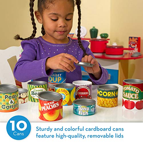 Grocery Cans Play Food Kitchen Accessory - 10 Stackable Cans With Removable Lids