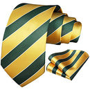 Stripe Mens College Ties Green Yellow Ties Gold Forest Green Ties and Handkerchief Set