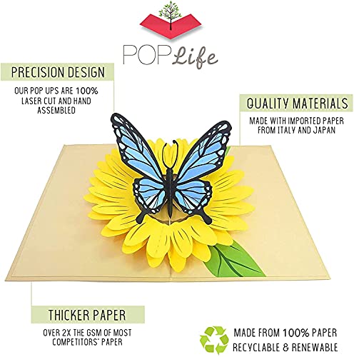 Blue Butterfly and Sunflower Pop Up Mother's Day Card - 3D Anniversary