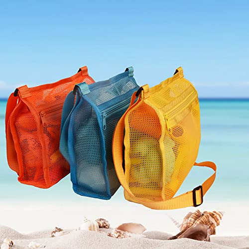 Beach Mesh Bag Beach Shell Bags for Holding Beach Shell,Toys (Blue&Yellow&Orange)