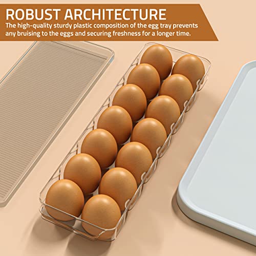 Egg Container For Refrigerator - 14 Egg Container With Lid & Handle, Egg Holder For Refrigerator, Egg Storage & Egg Tray (Pack of 1)