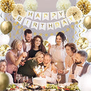 Gold Birthday Party Decorations ,Happy Birthday Banner, Gold White Birthday