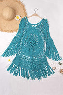 CUPSHE Women's Cover Up Blue Crochet Hollow Out Tassel Swimsuit