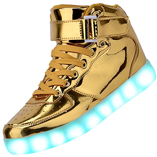High Top USB Charging LED Shoes Flashing Sneakers, Gold, 7.5 B(M) US
