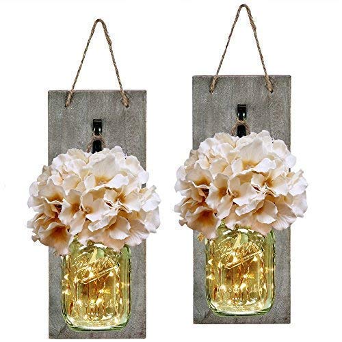 HABOM Rustic Mason Jar Wall Decor Sconces - Decorative Home Lighted Country
