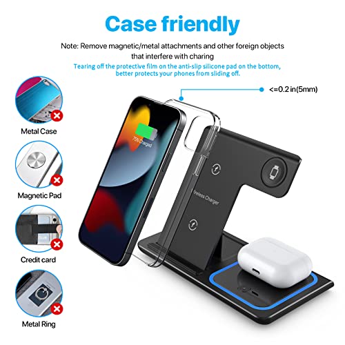 Wireless Charging Station, 3 in 1 Foldable Wireless Charger Stand, Qi-Certified Phones