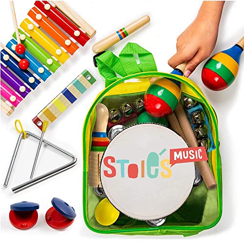 Kids Musical Instruments Set 19 pcs for Toddler Ages 3-5 - Wooden Percussion