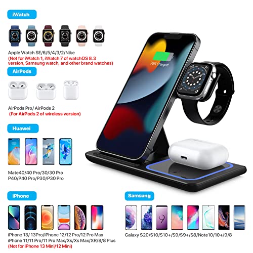 Wireless Charging Station, 3 in 1 Foldable Wireless Charger Stand, Qi-Certified Phones