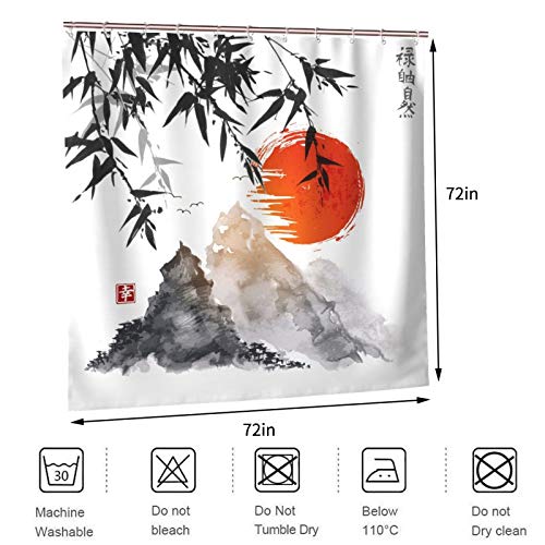 Japanese Bamboo Trees Sun and Mountains Shower Curtain