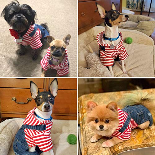 Pet Clothes Denim Dog Jeans Striped Jumpsuit Overall Hoodie