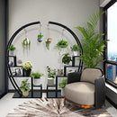 Fullwatt Plant Stand Indoor,5 Tier Half Moon Shape Ladder Flower Pot Stand Rack of 2,Metal Flower Shelf with 6 Hooks for Home Patio Lawn Garden Balcony Holder