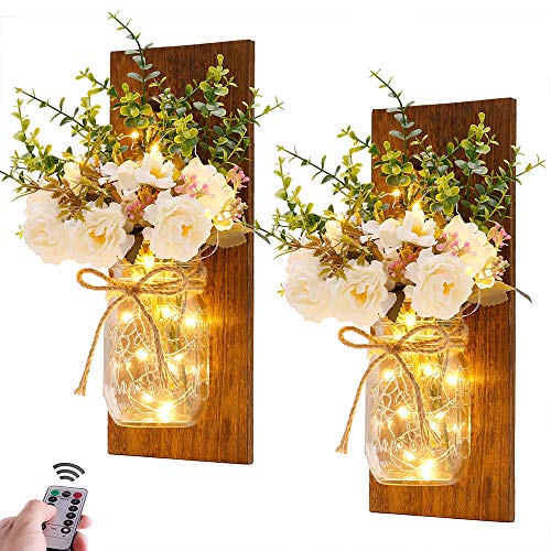 Rustic Wall Sconces Mason Jar Sconces Handmade Wall Art Hanging Design with Remote Control