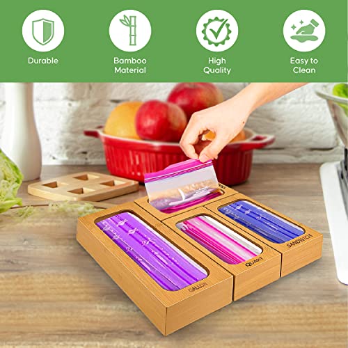 Bamboo Food Storage Bag Holder Organizer Boxes for Kitchen Drawers, 4 Pc. Set