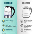 Electric Kettle with Stainless Steel Filter and Inner Lid, 1500W Wide Opening 1.7L Glass tea