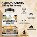 Organic Ashwagandha 2,100 mg - 100 Vegan Capsules Pure Organic Ashwagandha Powder