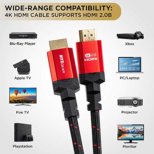4K HDMI Cables | 10-Pack of 8 Ft. High-Speed 18Gbps HDMI 2.0 Connectors | Durable Braided Nylon, Gold Plating, 4K @ 60Hz Ultra HD, 3D, 2160p, 1080p & Ethernet Support for TV, Laptop & Gaming