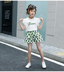 Girls Birthday Outfits Size 7-8 Little Kids Short Sleeve White Top Green Shorts Set