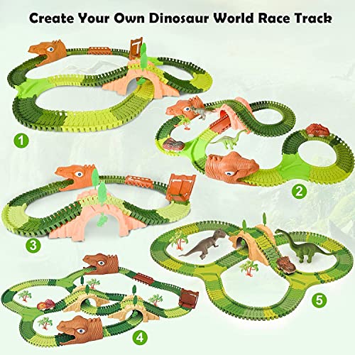 Dinosaur Race Track Toy Set for 3 4 5 6 7 8+ Years Old Boys and Girls, 265 Pieces