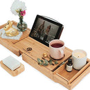 Pristine Bamboo Bath Caddy Tray for Tub-with iPad iPhone Book / Wine Glass Holder