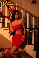 Women's Ruched Cami Crop Top Bodycon Skirt 2 Piece Outfits Dress Red