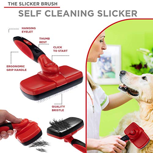 Complete Professional Pet Grooming Kit | Self Cleaning Slicker Brush for Dogs & Cats