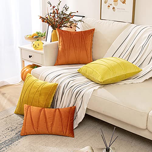 Pack of 2 Decorative Velvet Throw Pillow Covers Modern Striped Solid Cushion Covers