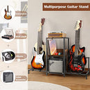 Guitar Stand 4-Tier for Acoustic, Electric Guitar, Bass, Guitar Rack Holder Floor Adjustable for Multiple Guitars, Guitar Amp Accessories, Guitar Display for Music Room Home Studio with Wooden Shelf