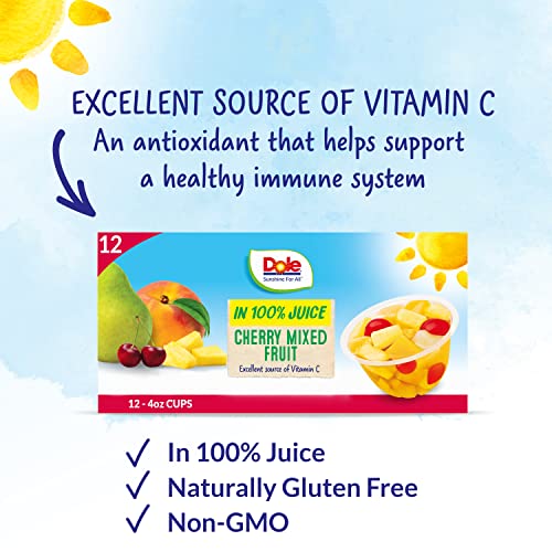 Dole Fruit Bowls Cherry Mixed Fruit in 100% Juice, Gluten Free Healthy Snack