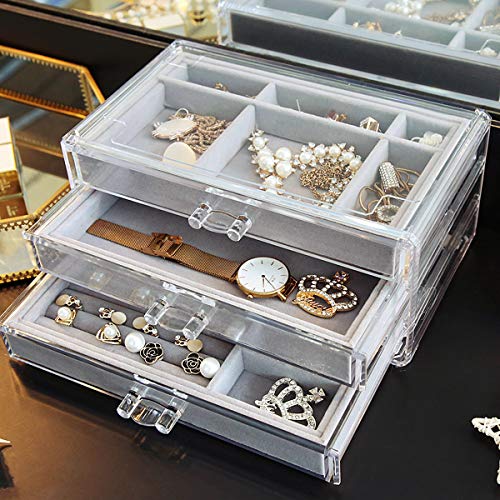 Acrylic Jewelry Box 3 Drawers, Velvet Jewelry Organizer