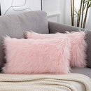 Set of 2 Lumbar Pink Fluffy Pillow Covers New Luxury Series Merino Style