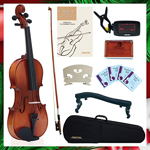 4/4 Student Standard Solid Wood Violin Outfit for Beginner Kids & Adults and W/Case